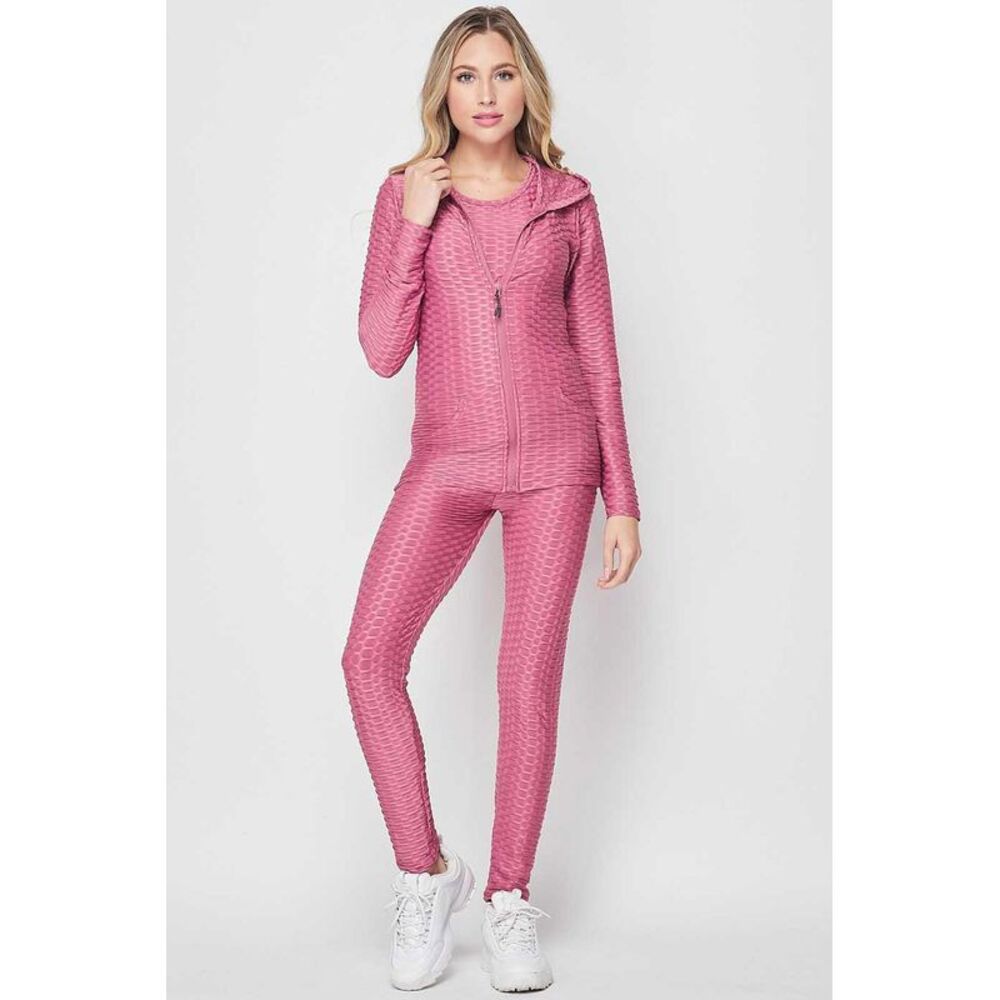 World of Leggings 3 Piece Scrunch Butt Leggings Tank Top and Hooded Jacket Set
